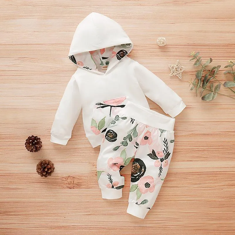 2-piece Floral Printed Hoodie & Pants for Baby Girl