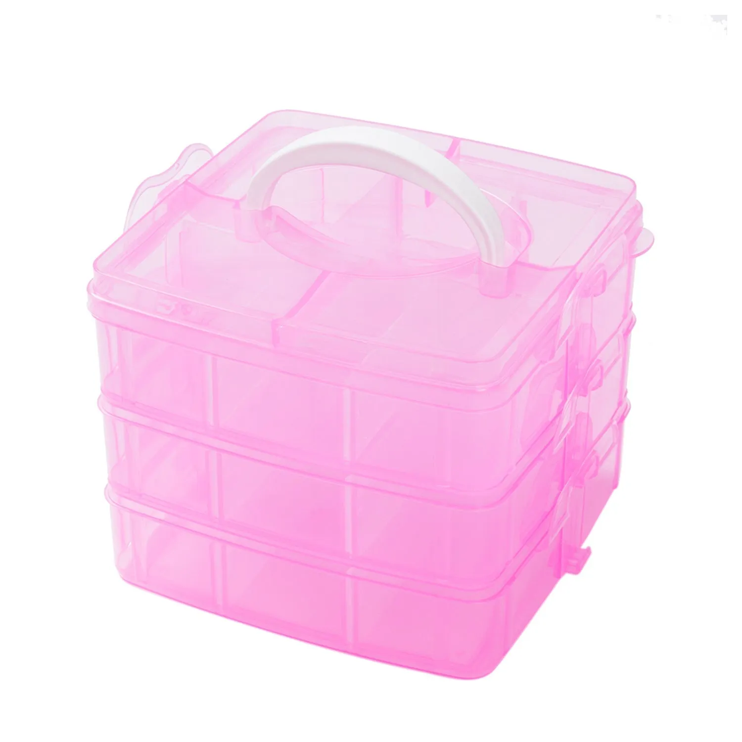 2644 3-Tier 18 Sections Transparent Stackable Adjustable Compartment Slot Plastic Craft Storage Box