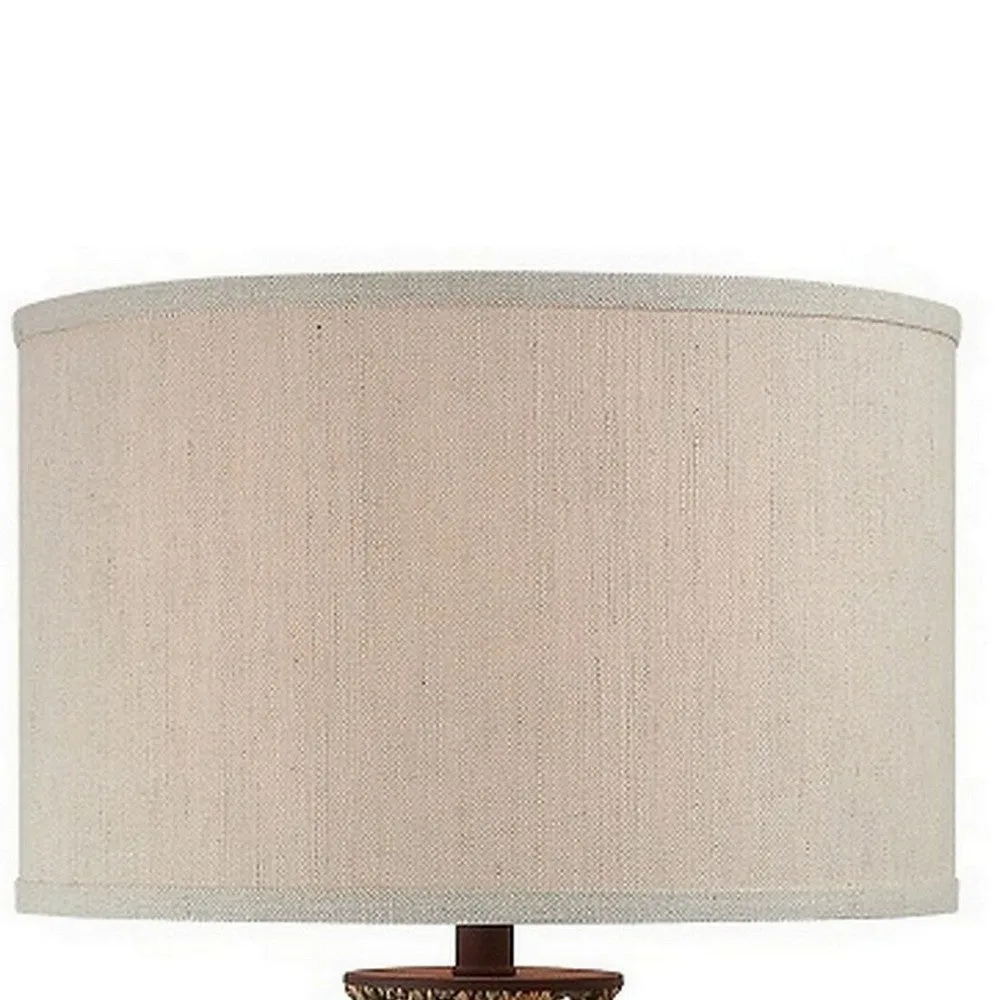 27 Inch Table Lamp, Woven Rope Design, Drum Shade, Rattan Wood, Brown By Casagear Home