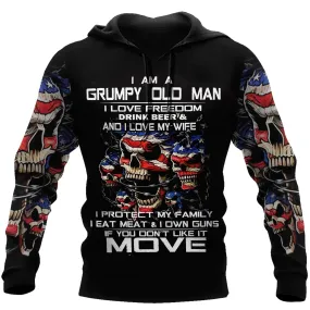 3D All Over Print Skull Usa Flag Pattern On Hoodie Grumpy Old Man Hoodies