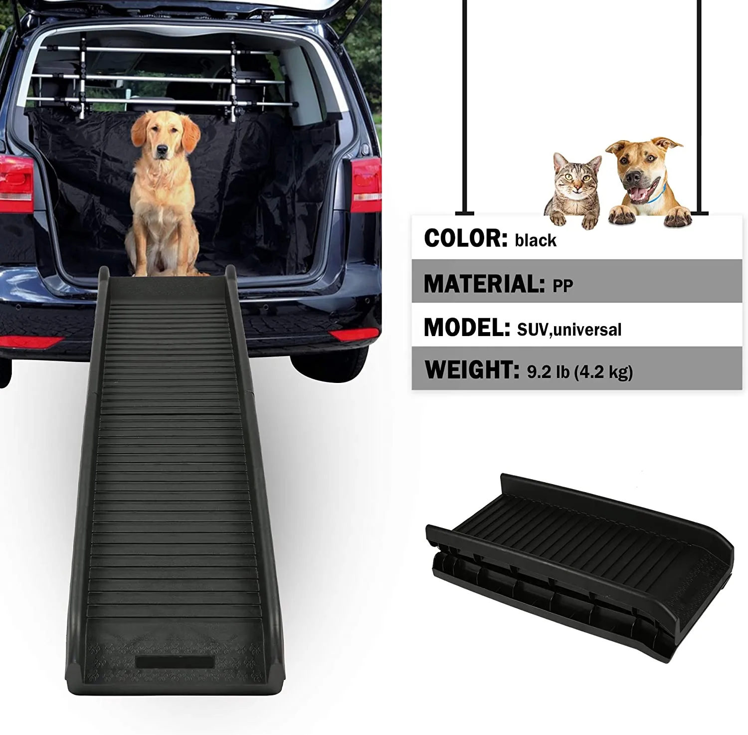 60"L Folding Portable Pet Ramp for Car, Gear Slip-Resistant Surface Safety Dog Ramp, Supports Up to 165 Lb