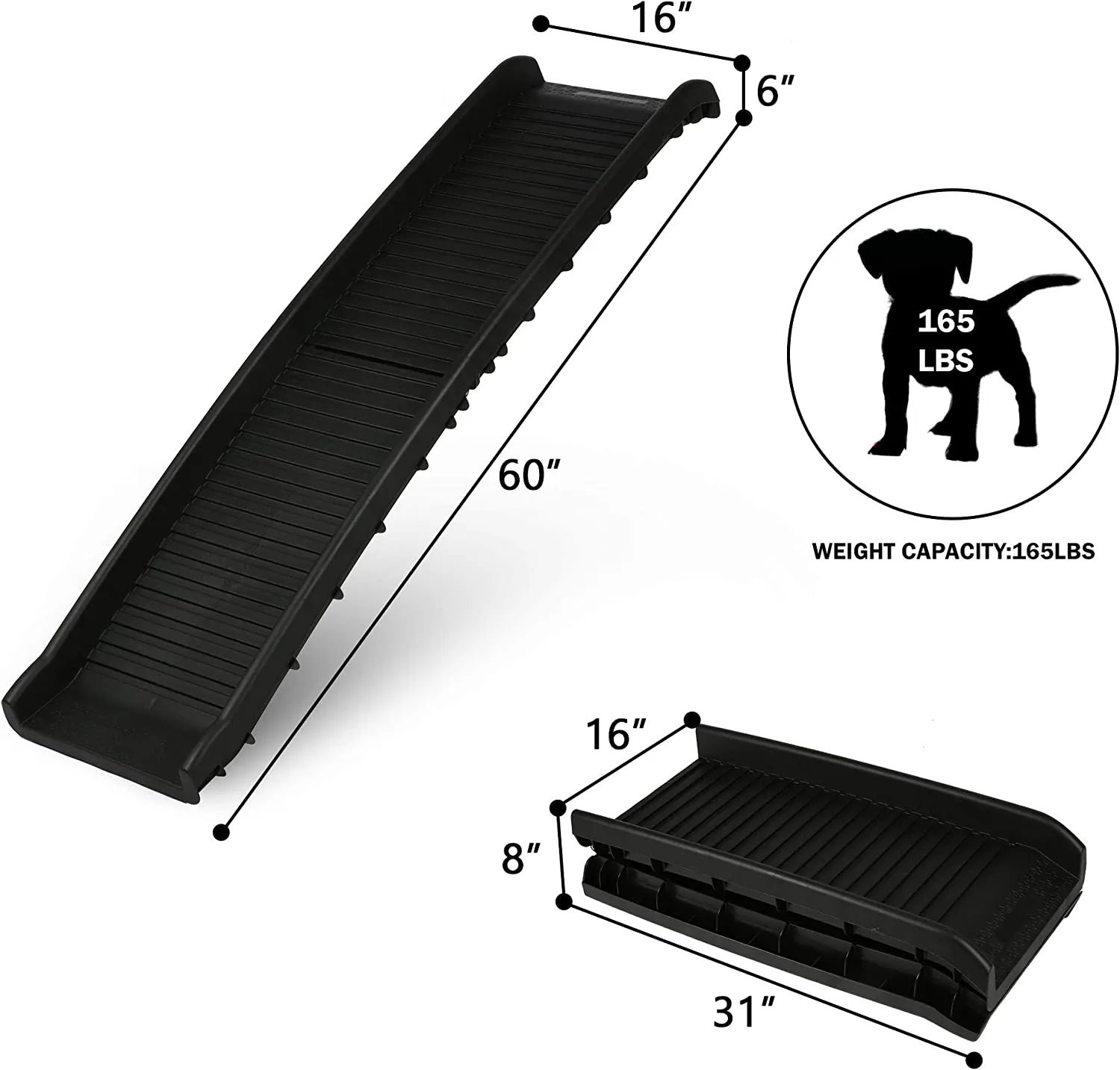 60"L Folding Portable Pet Ramp for Car, Gear Slip-Resistant Surface Safety Dog Ramp, Supports Up to 165 Lb