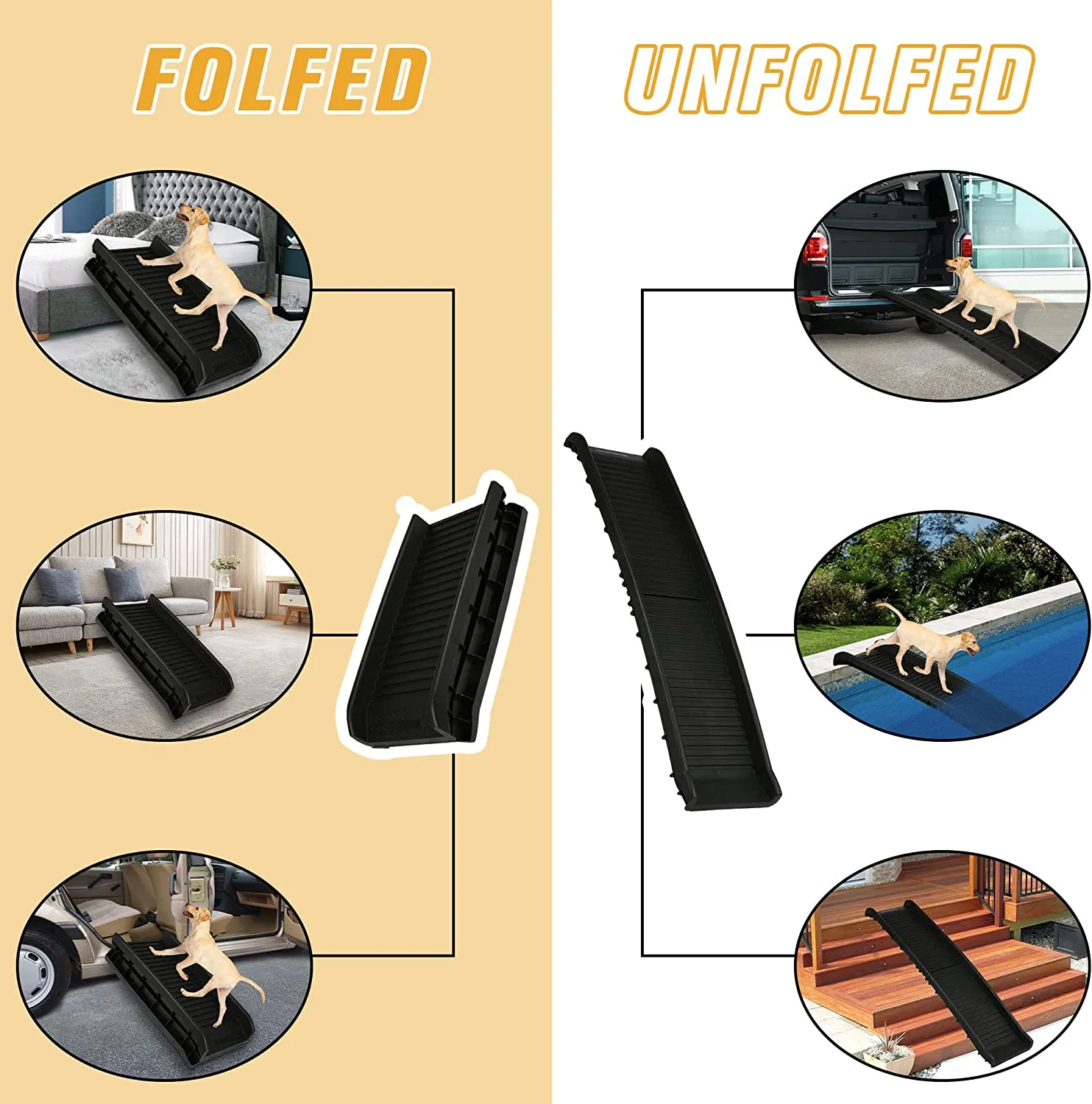 60"L Folding Portable Pet Ramp for Car, Gear Slip-Resistant Surface Safety Dog Ramp, Supports Up to 165 Lb