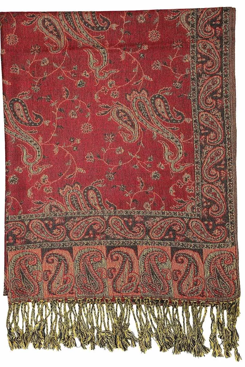 Achillea Burgundy Reversible Paisley Pashmina