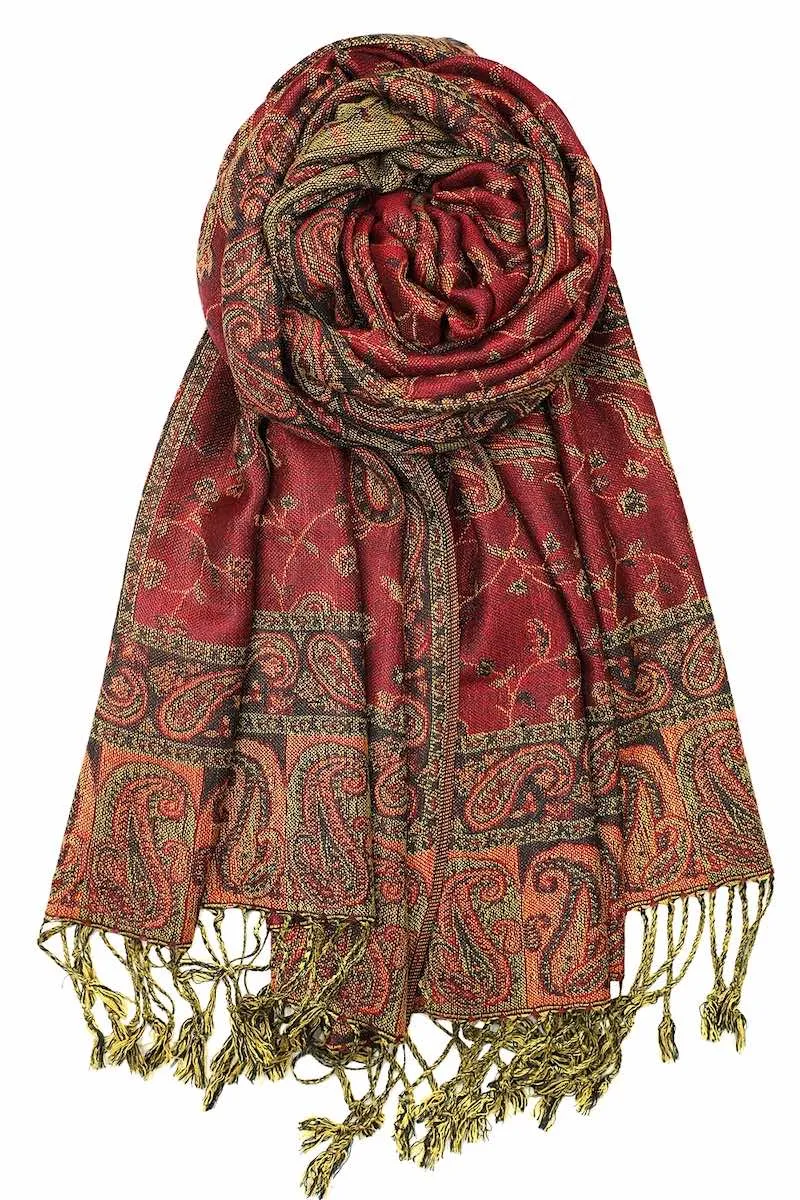 Achillea Burgundy Reversible Paisley Pashmina