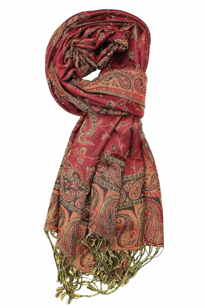 Achillea Burgundy Reversible Paisley Pashmina