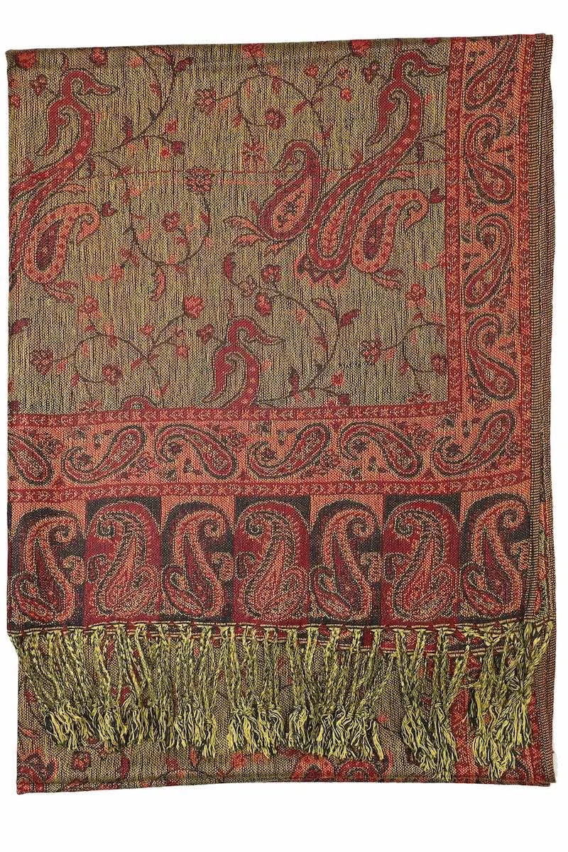 Achillea Burgundy Reversible Paisley Pashmina