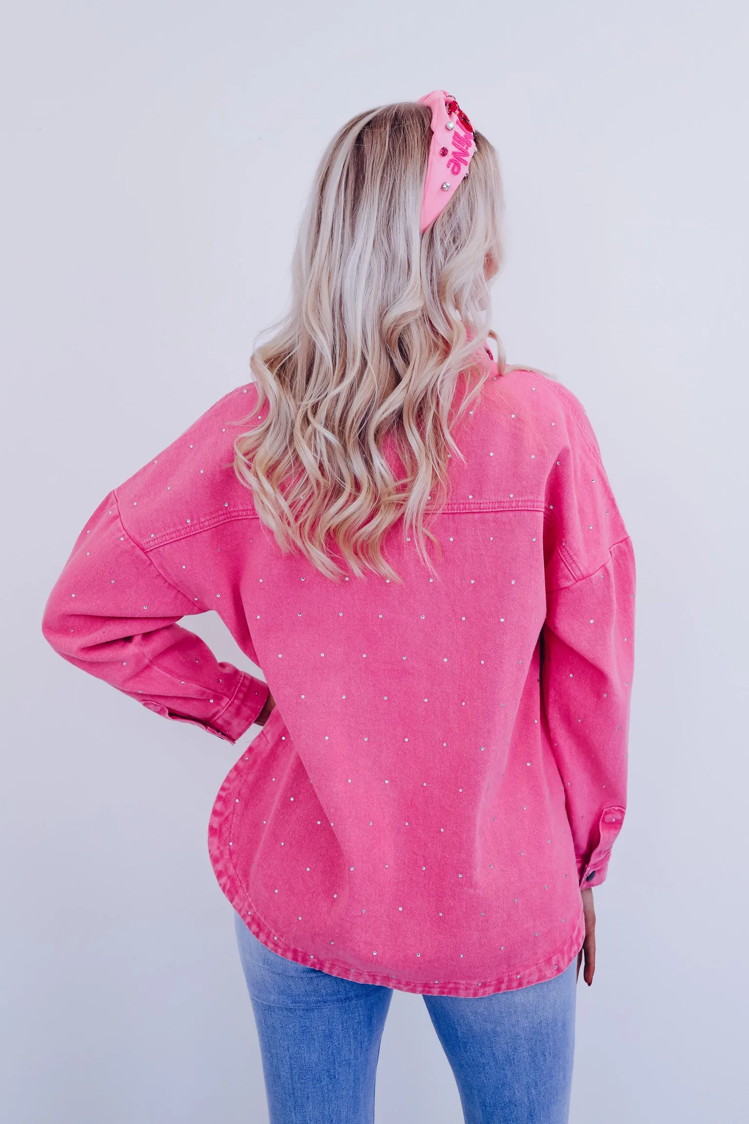 Ada Adorned Denim Shacket - Pink