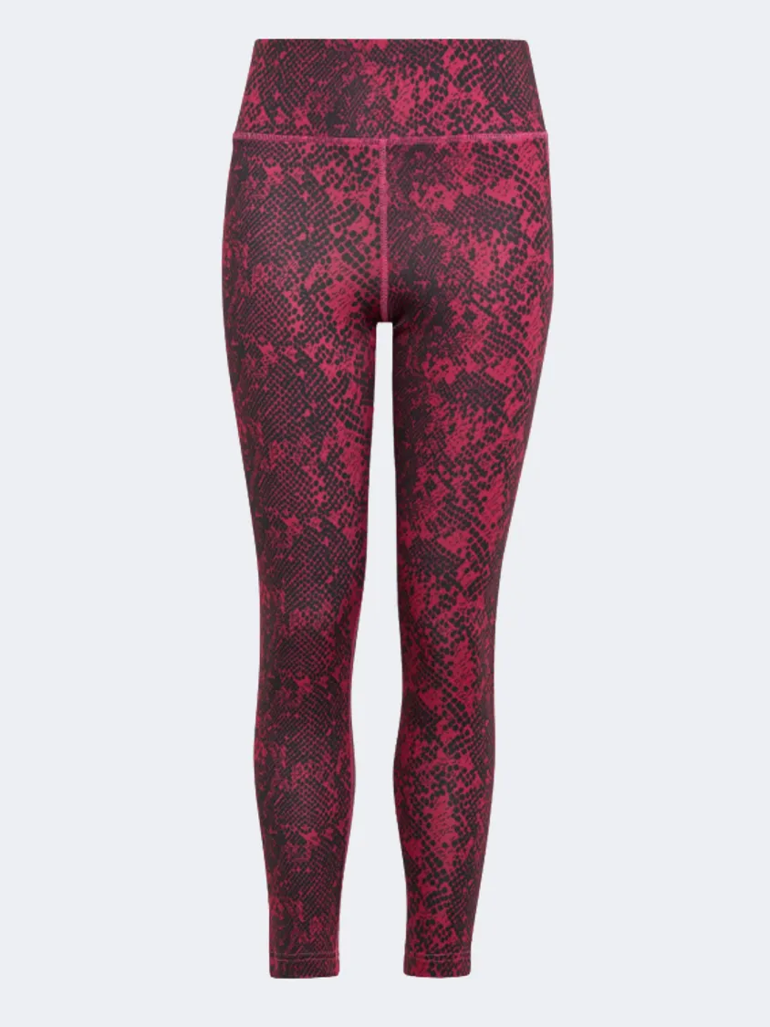 Adidas Aeroready Animal-Print Optime 7/8 High-Rise Pocket GirlsTraining Tight Lucid Fuchsia