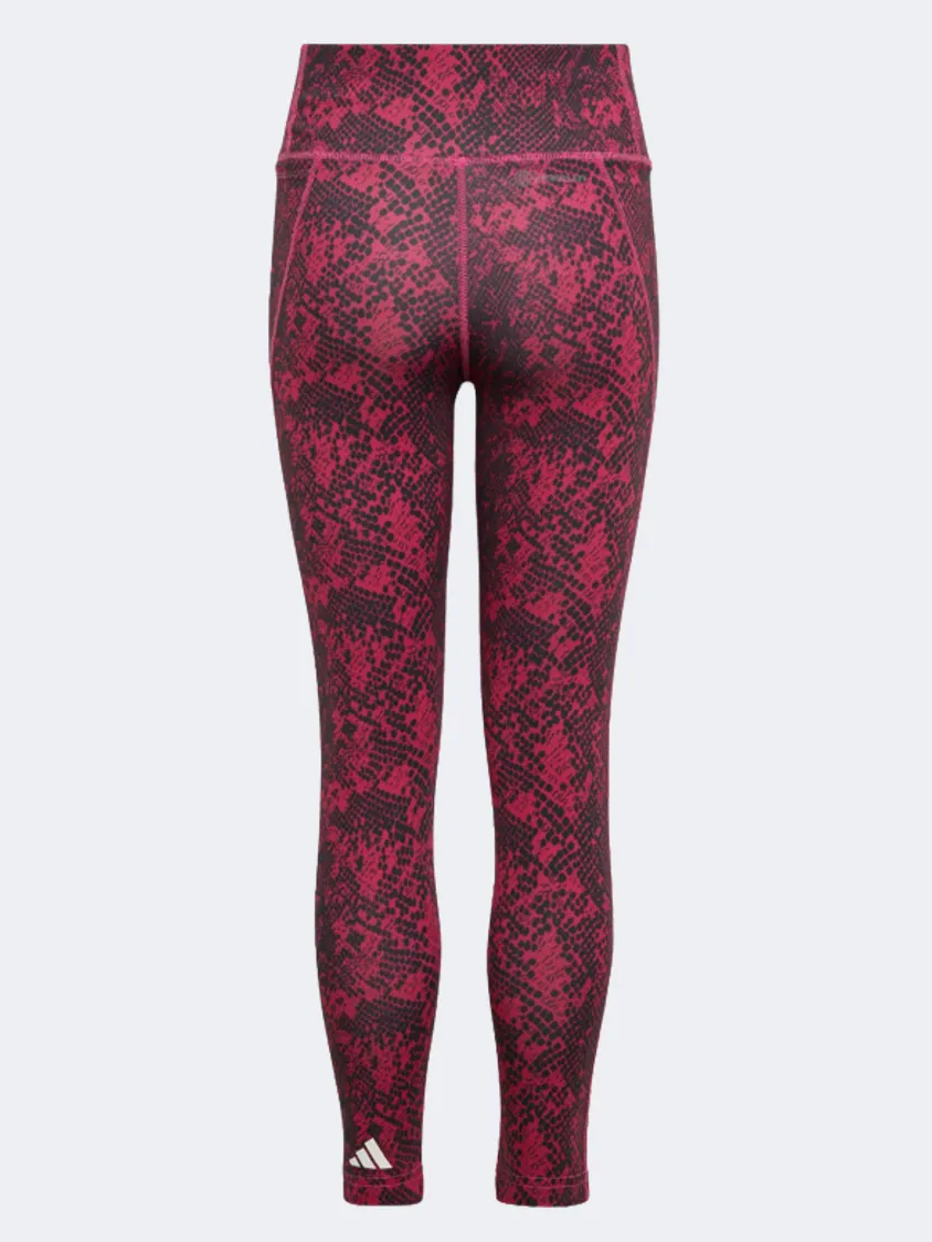 Adidas Aeroready Animal-Print Optime 7/8 High-Rise Pocket GirlsTraining Tight Lucid Fuchsia