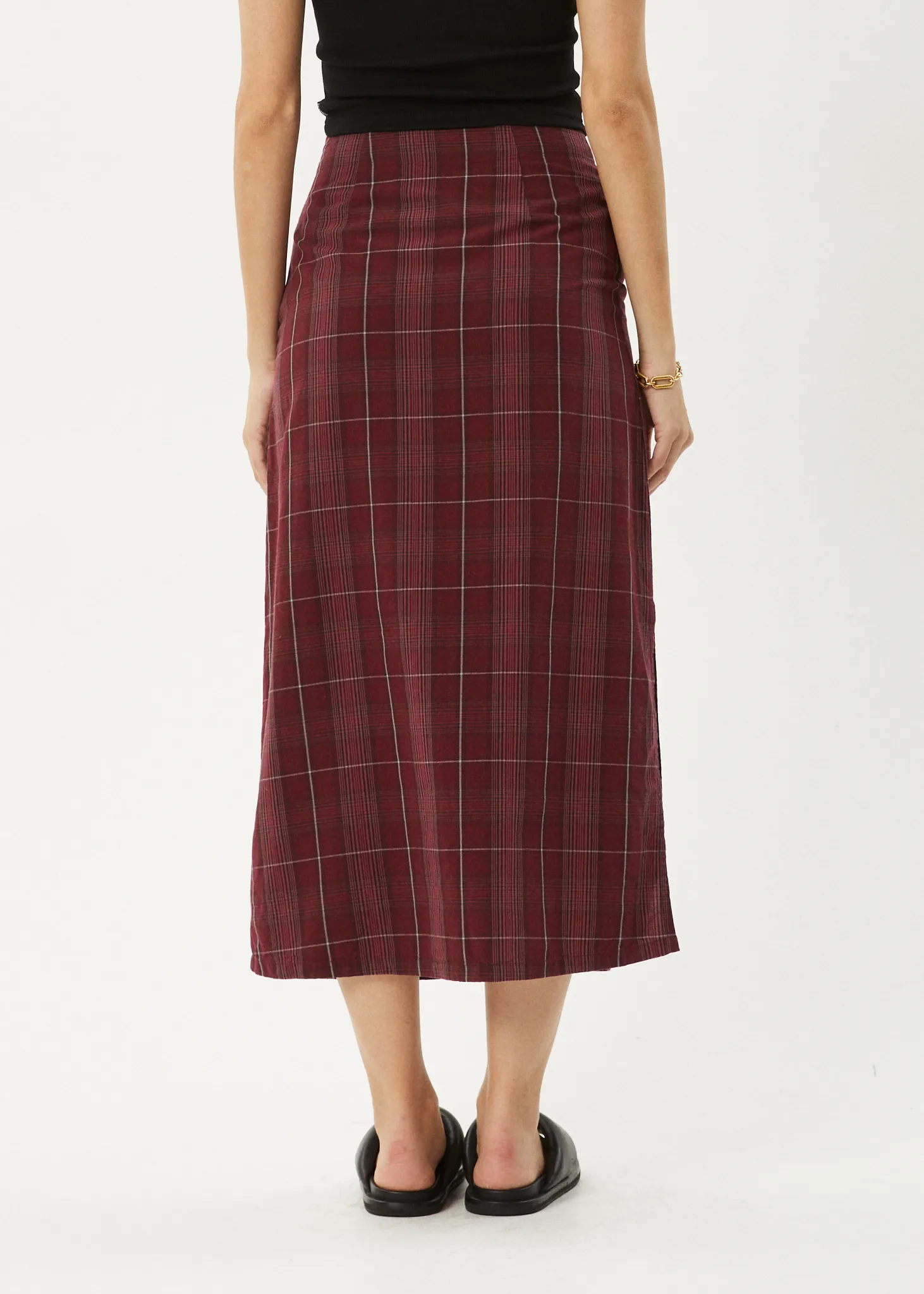 AFENDS Womens Eboni - Check Midi Skirt - Port