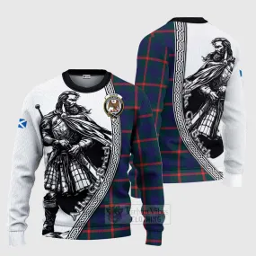 Agnew Tartan Clan Crest Knitted Sweater with Highlander Warrior Celtic Style