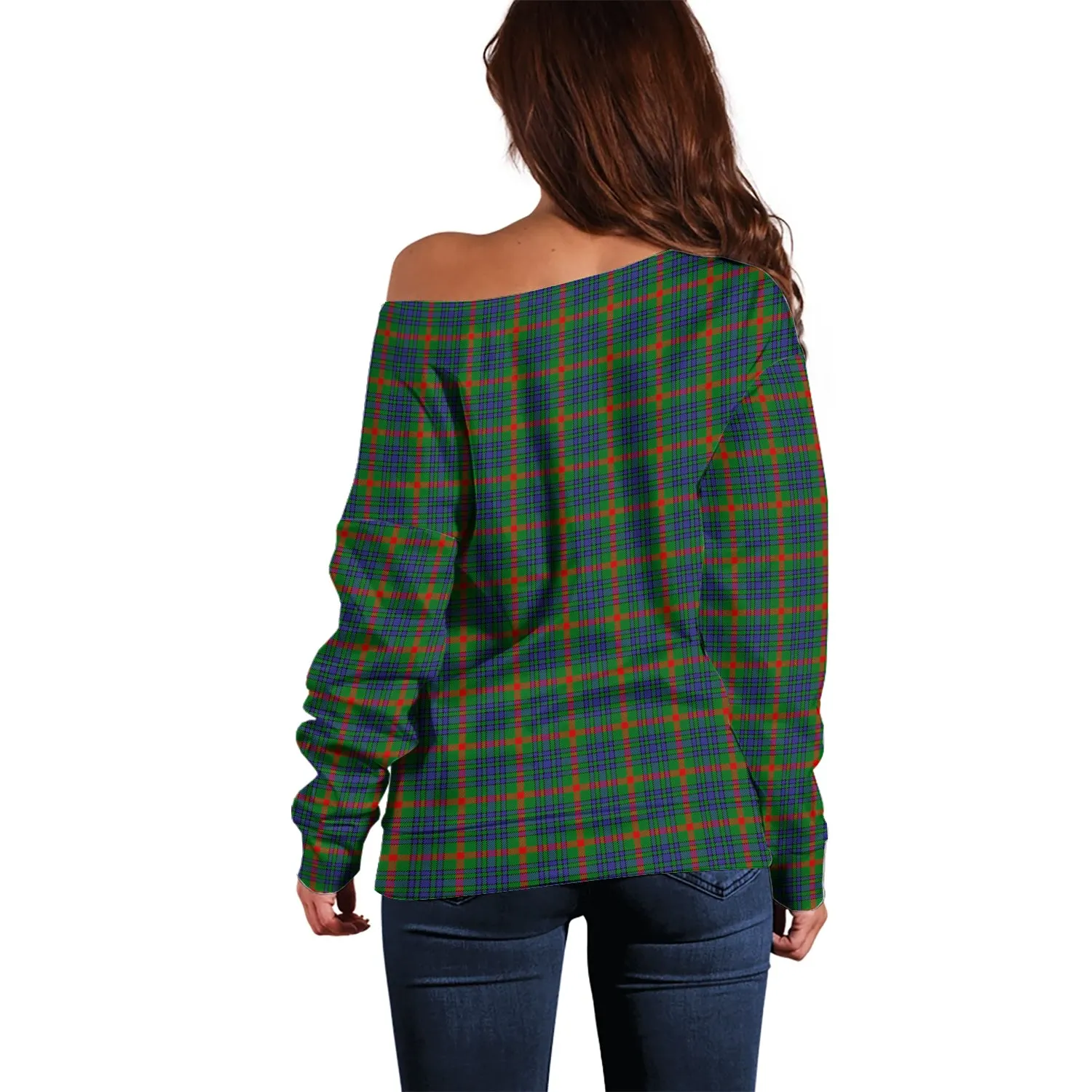 Aiton Tartan Off Shoulder Women Sweater with Family Crest