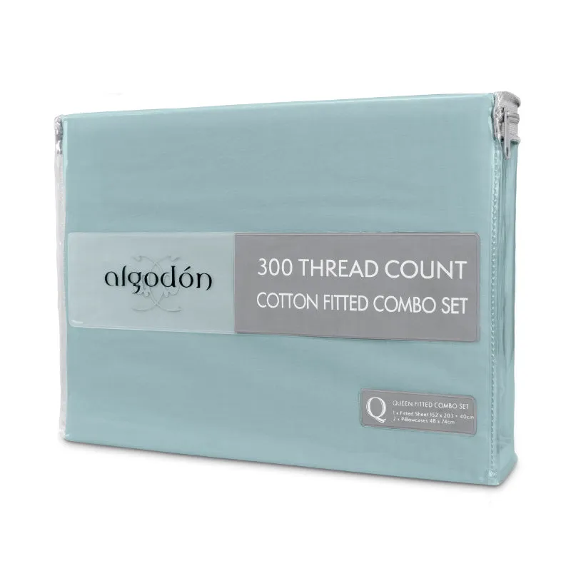 Algodon 300 Thread Count Cotton Fitted Sheet and Pillowcase Set Only