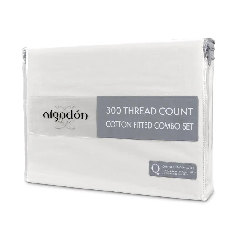 Algodon 300 Thread Count Cotton Fitted Sheet and Pillowcase Set Only