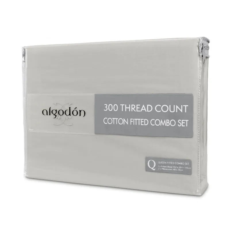 Algodon 300 Thread Count Cotton Fitted Sheet and Pillowcase Set Only