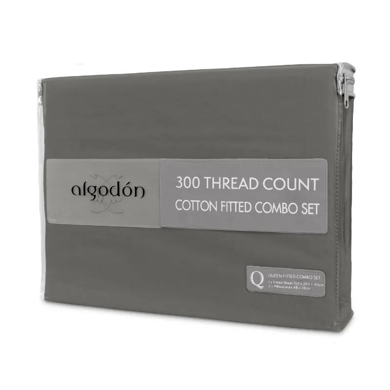 Algodon 300 Thread Count Cotton Fitted Sheet and Pillowcase Set Only