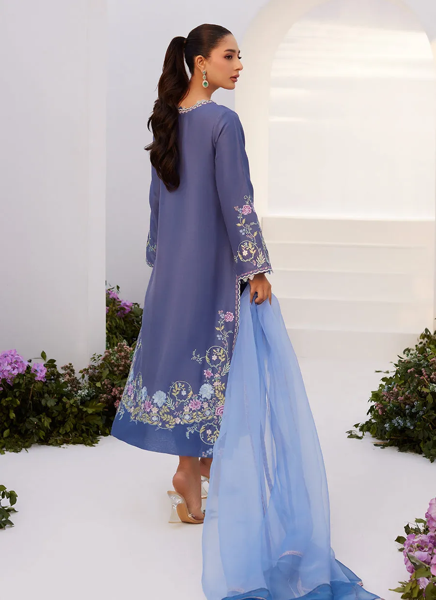 Alo Blue Embroidered Shirt and Dupatta