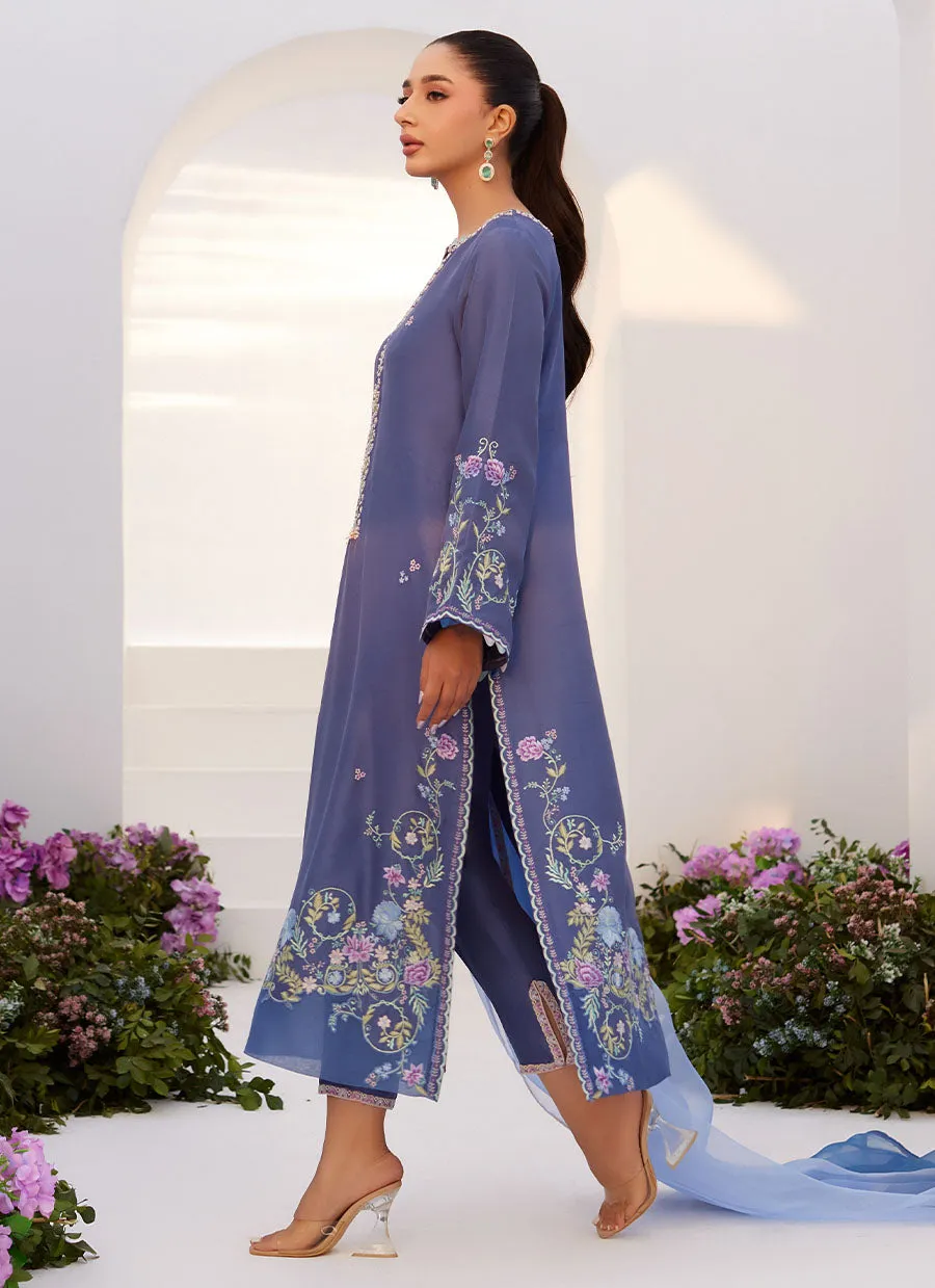 Alo Blue Embroidered Shirt and Dupatta