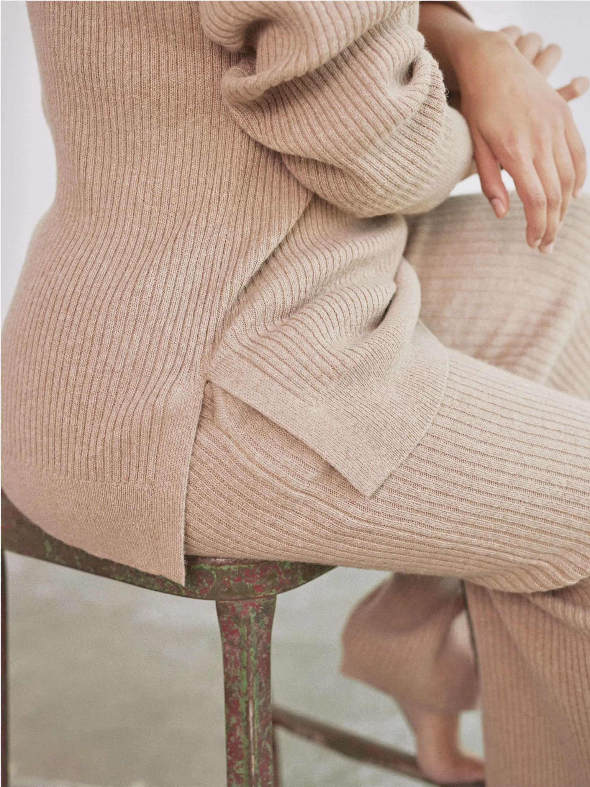 Alpaca Ribbed Wide-Leg Pant