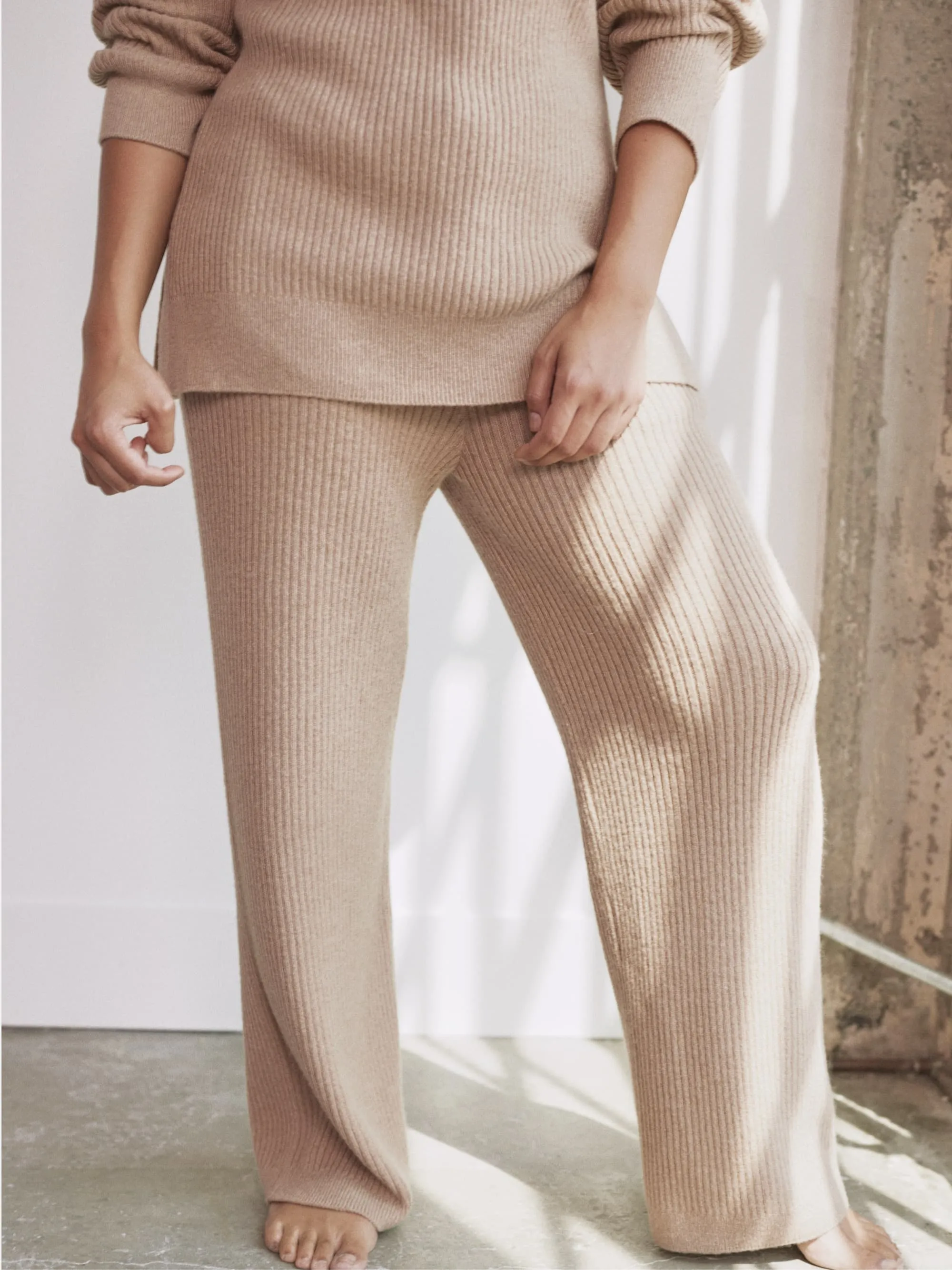 Alpaca Ribbed Wide-Leg Pant