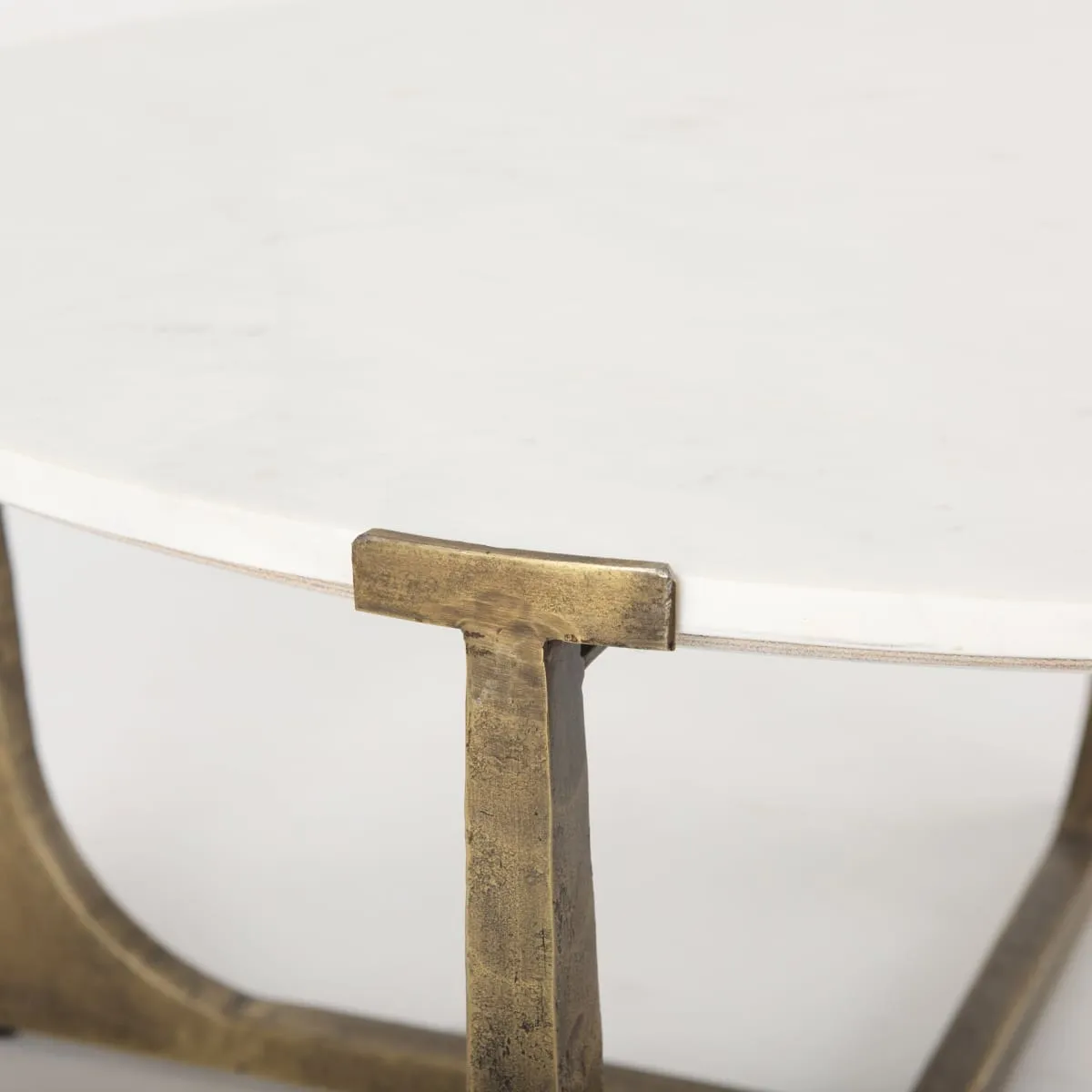 Atticus Coffee Table White Marble | Antiqued Gold Hammered Metal