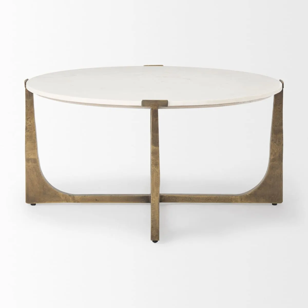 Atticus Coffee Table White Marble | Antiqued Gold Hammered Metal