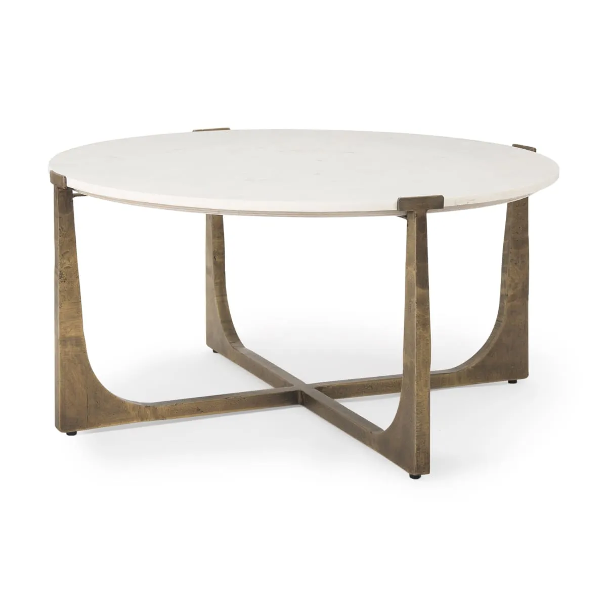 Atticus Coffee Table White Marble | Antiqued Gold Hammered Metal