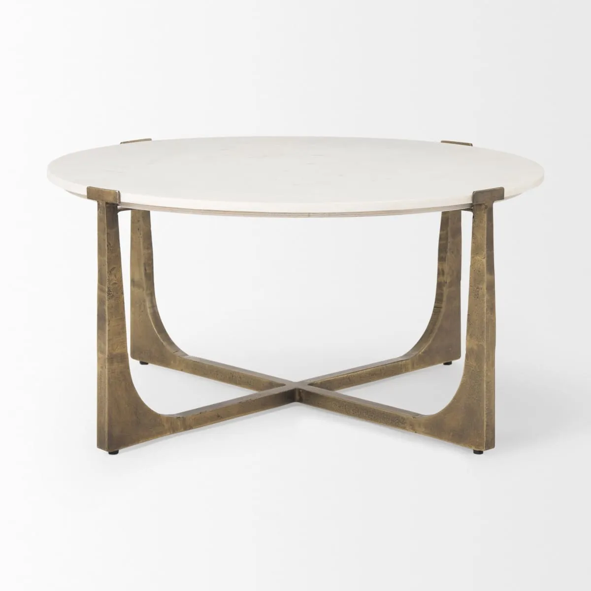 Atticus Coffee Table White Marble | Antiqued Gold Hammered Metal