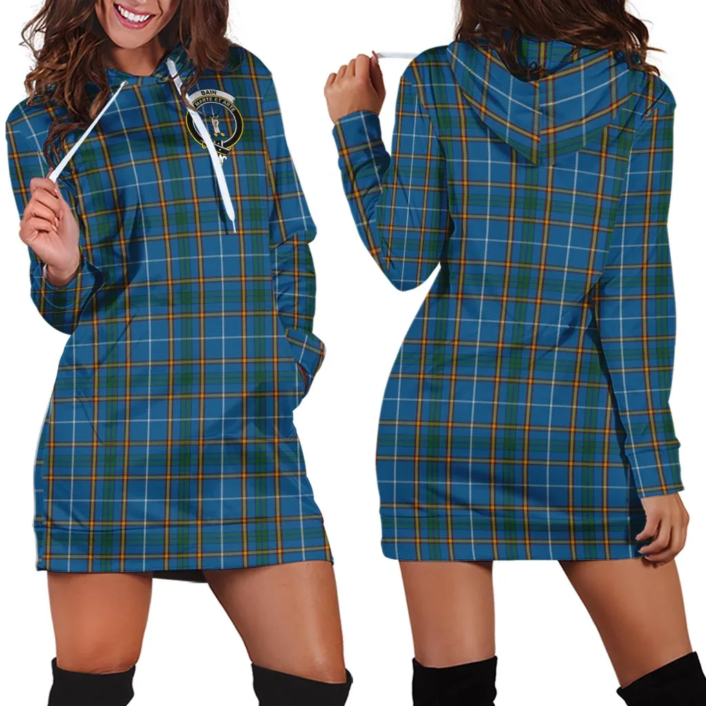 Bain Tartan Hoodie Dress with Family Crest