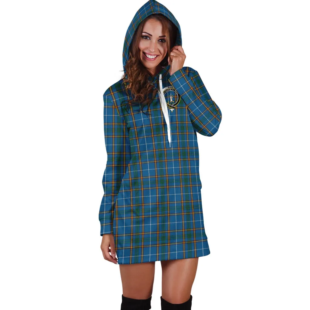 Bain Tartan Hoodie Dress with Family Crest