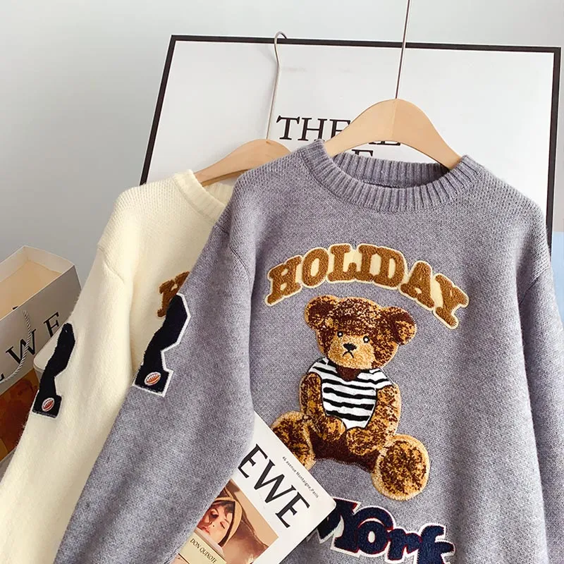 Bear sweater loose, lazy, foreign style, versatile sweater  4915