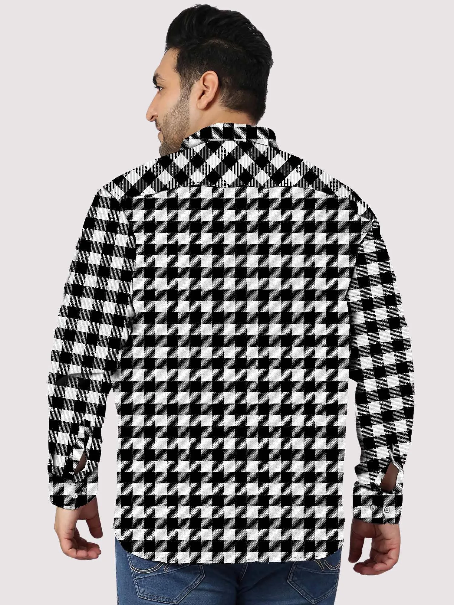 Black and White Checked Plus Size Full Shirt