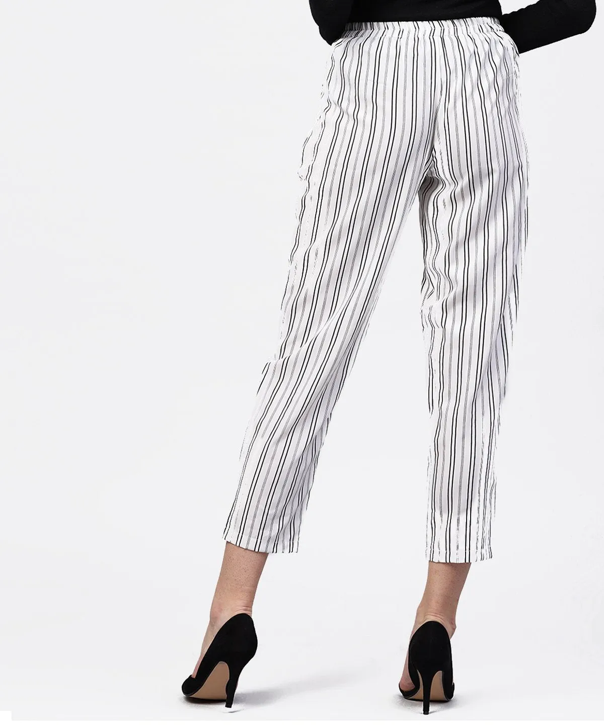 Black And White Striped Trouser With Pockets