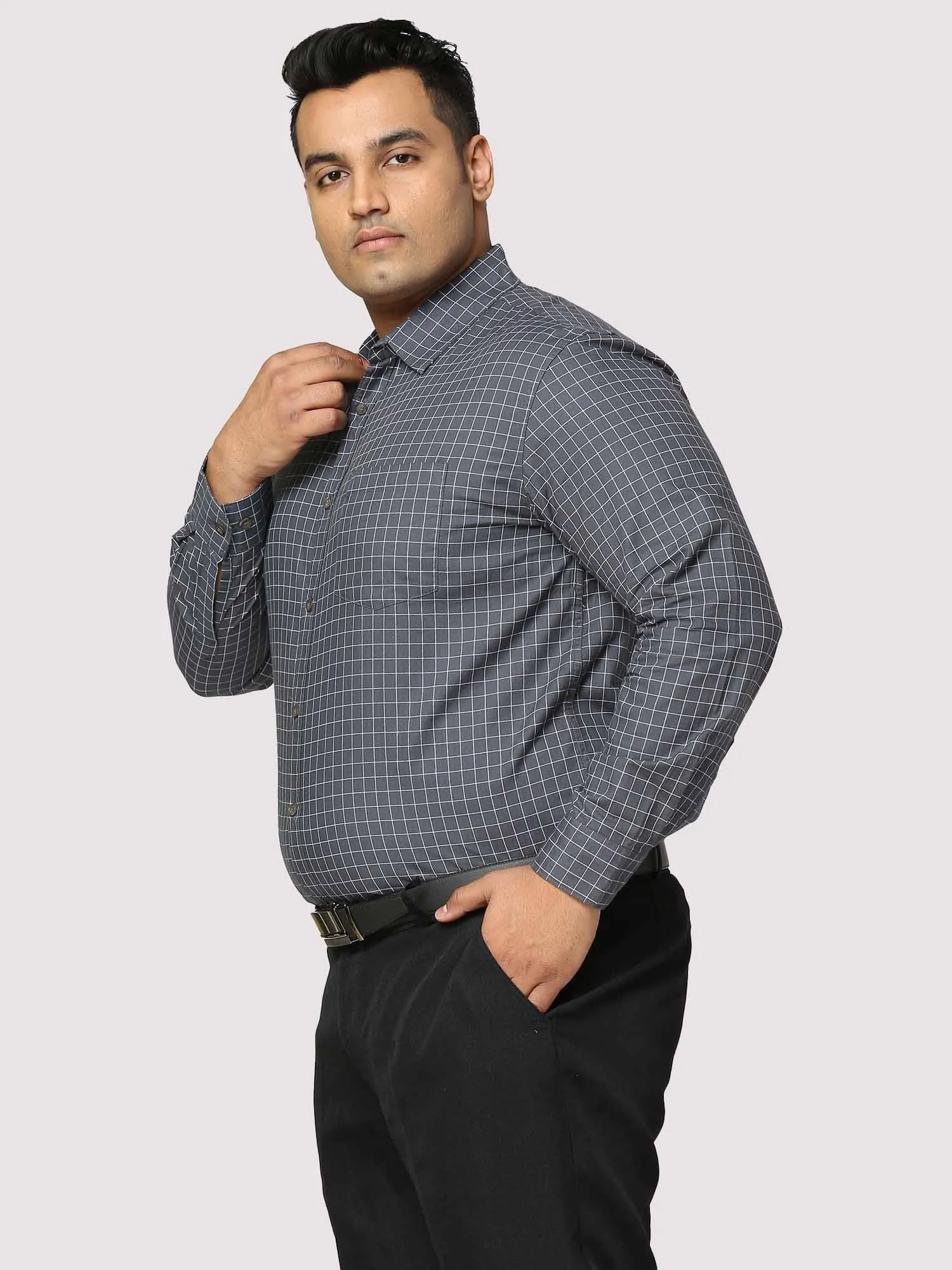 Black Checkered Full Shirt Men's Plus Size