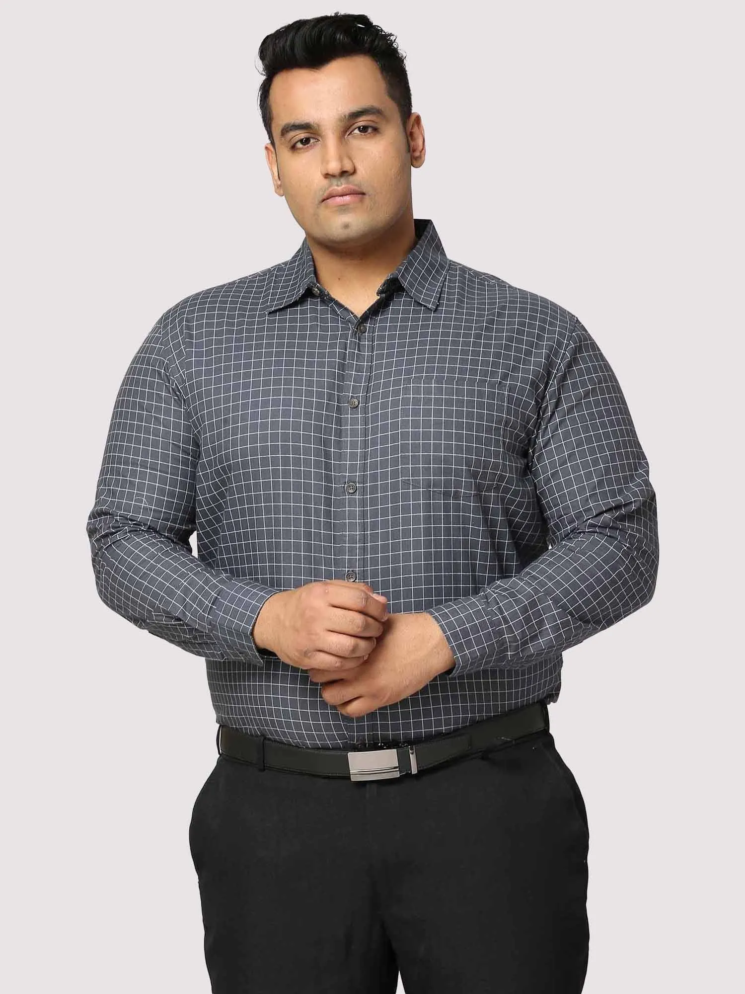 Black Checkered Full Shirt Men's Plus Size