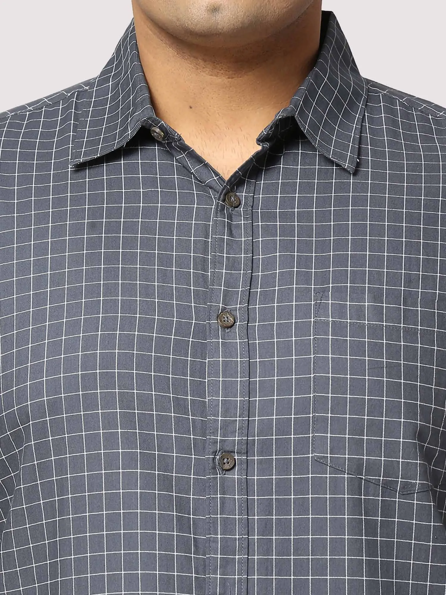 Black Checkered Full Shirt Men's Plus Size