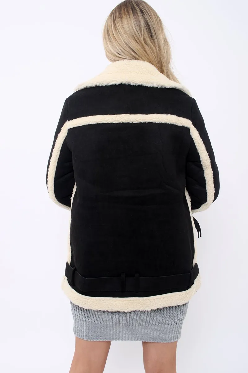 Black Faux Shearling Coat - Scarlett