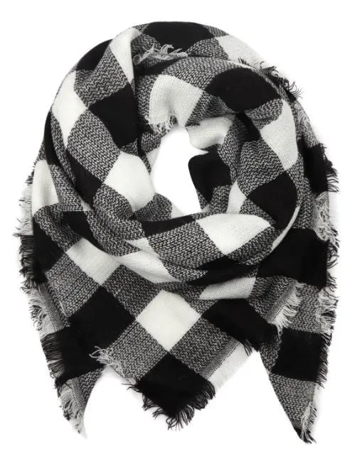 Black Fringe Blanket Buffalo Plaid Scarf