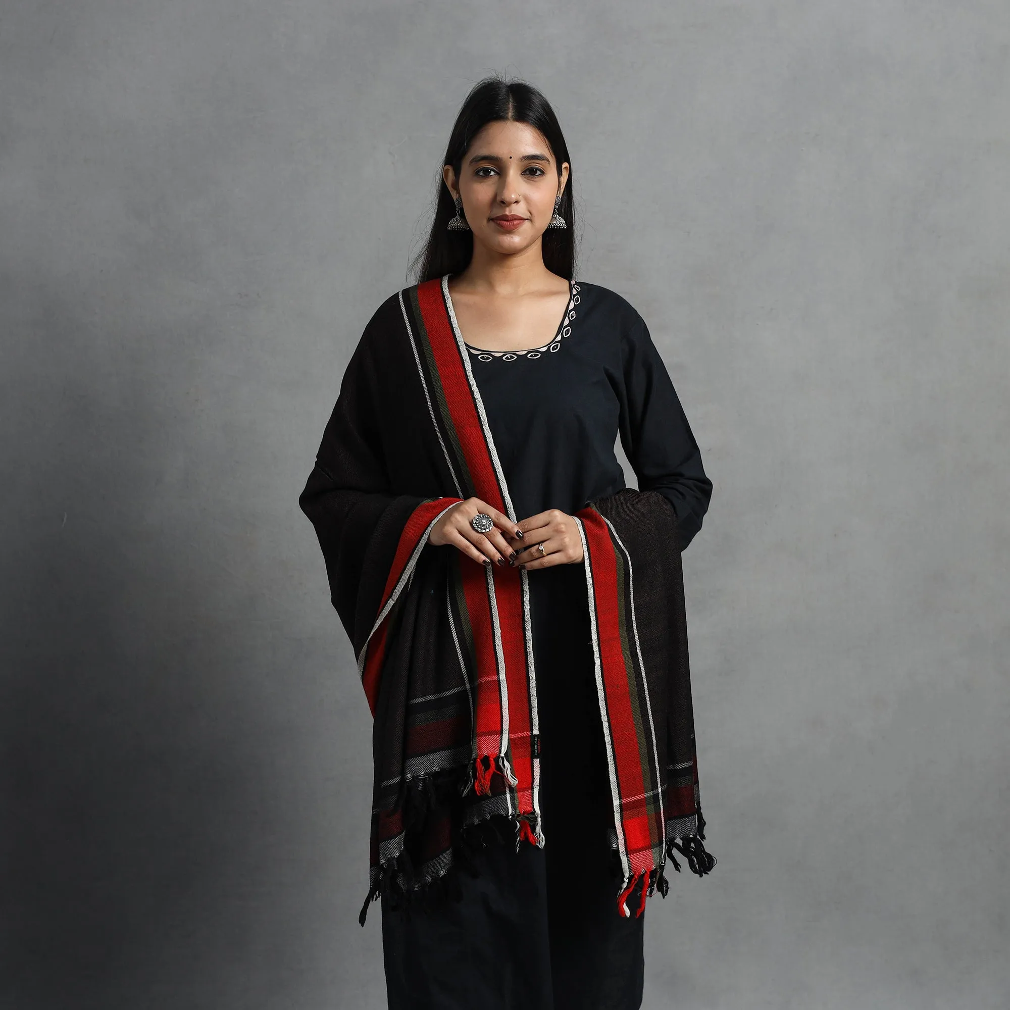 Black - Kumaun Handwoven Pure Merino Wool Shawl for Women 53