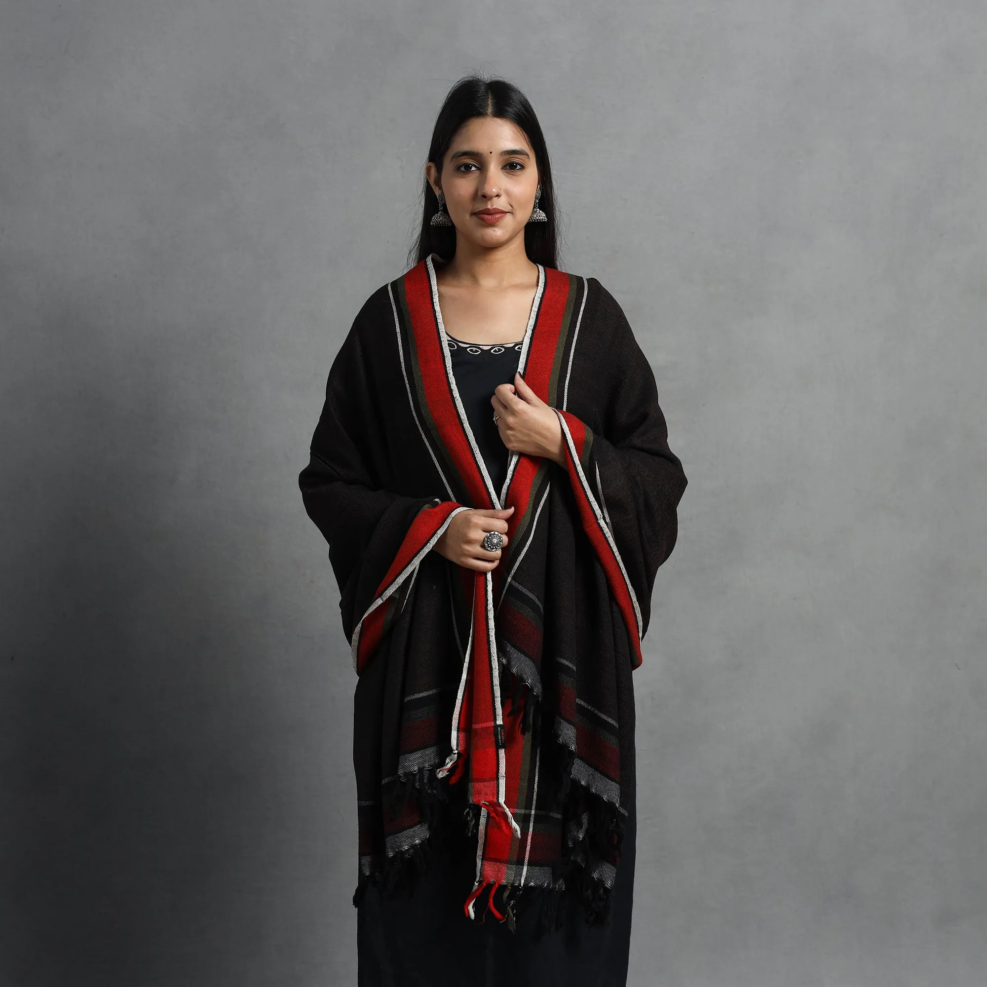 Black - Kumaun Handwoven Pure Merino Wool Shawl for Women 53