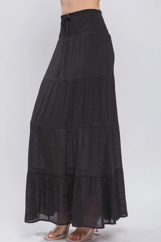 Black Smocked Maxi Skirt