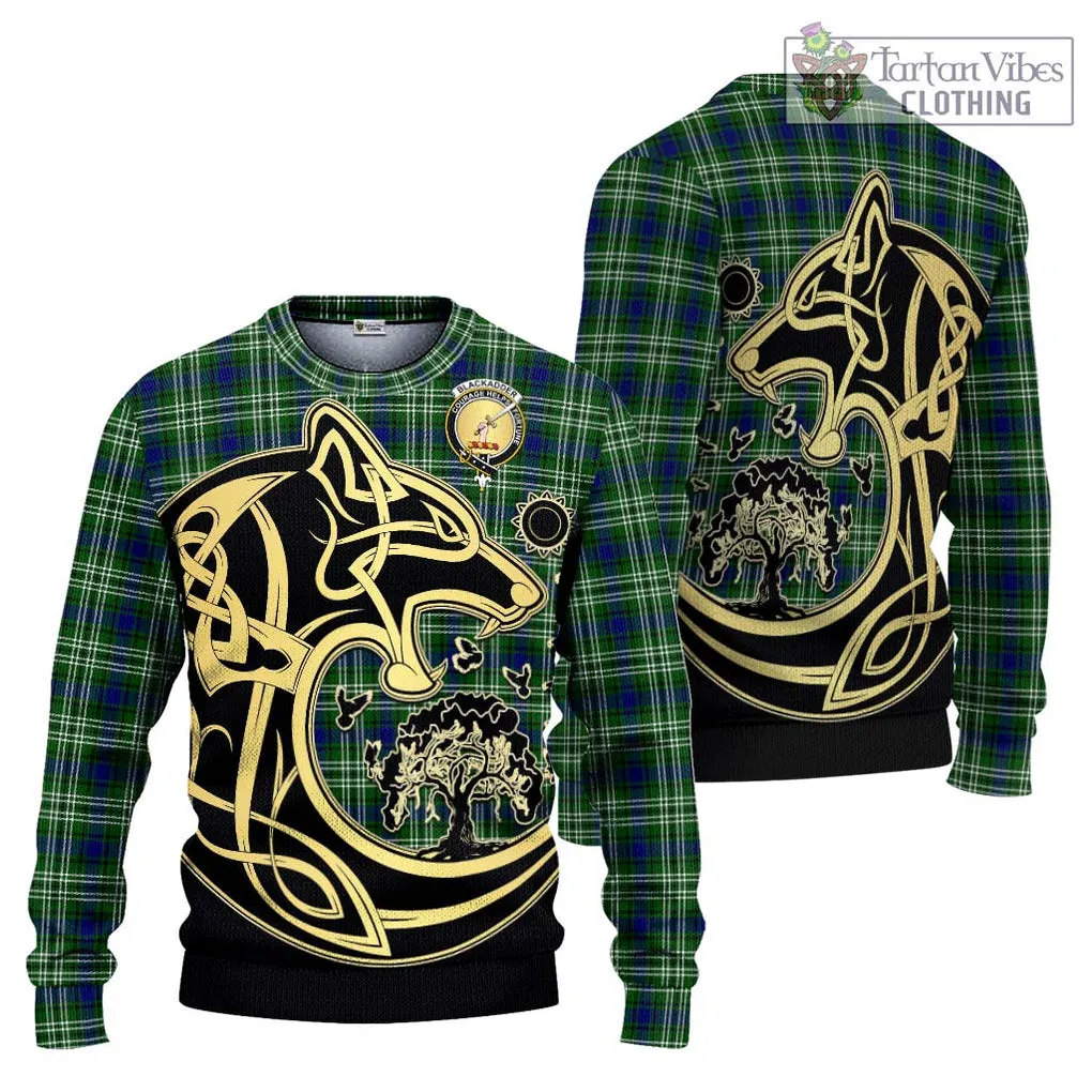 Blackadder Tartan Ugly Sweater with Family Crest Celtic Wolf Style