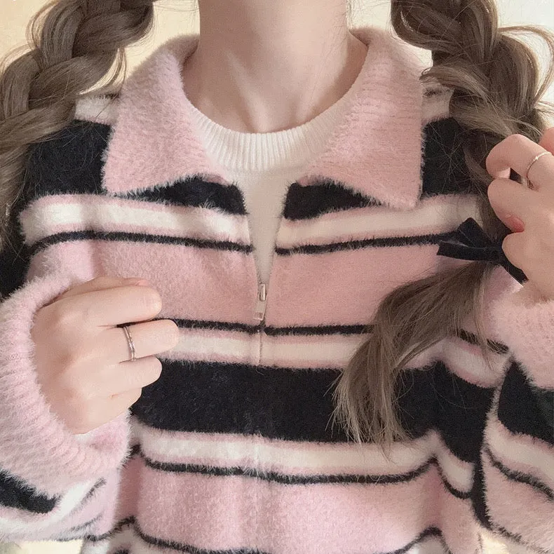 Blackpink faux fur polo oversized sweater