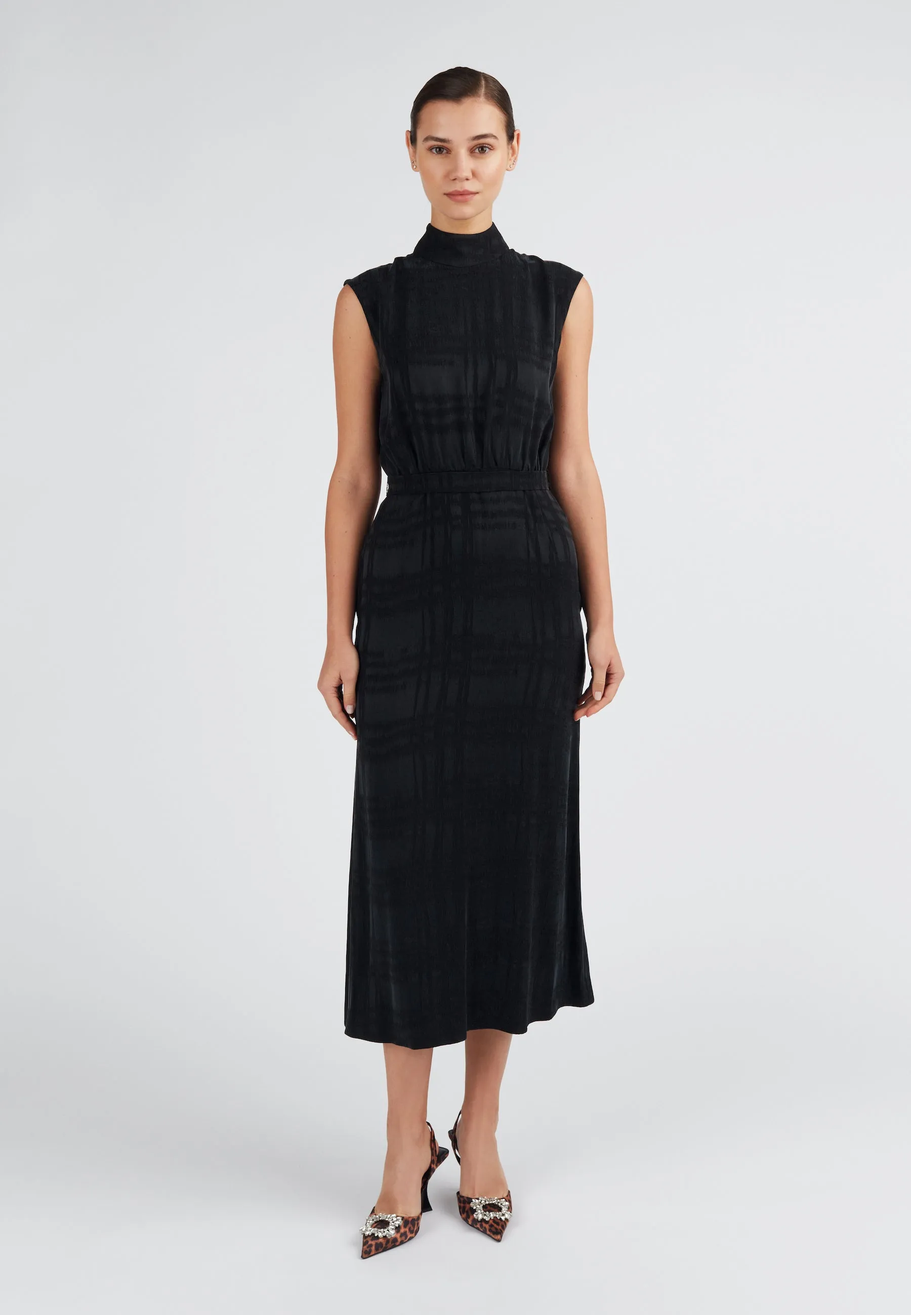 BLANCA black turtleneck midi dress