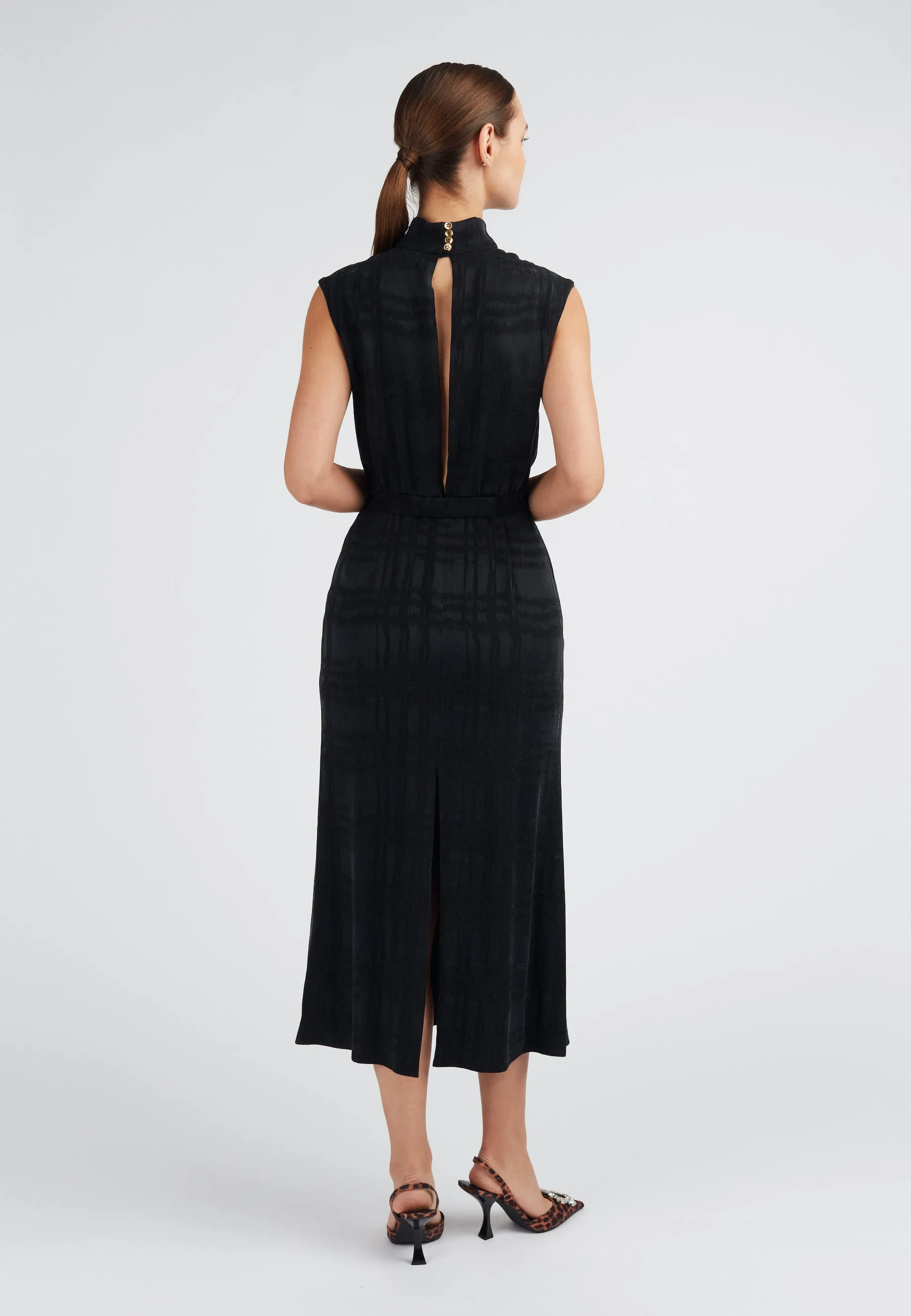 BLANCA black turtleneck midi dress