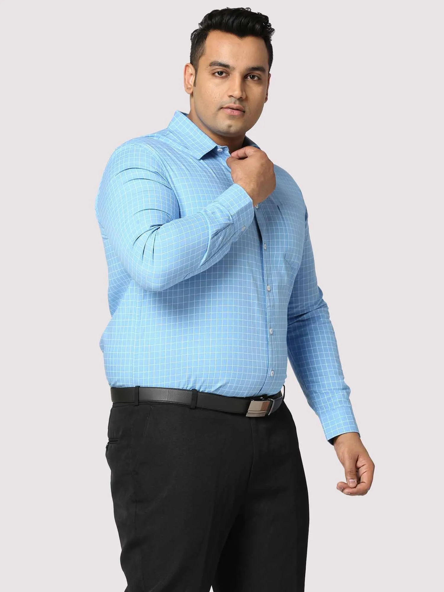 Blue Checkered Full Shirt Men's Plus Size