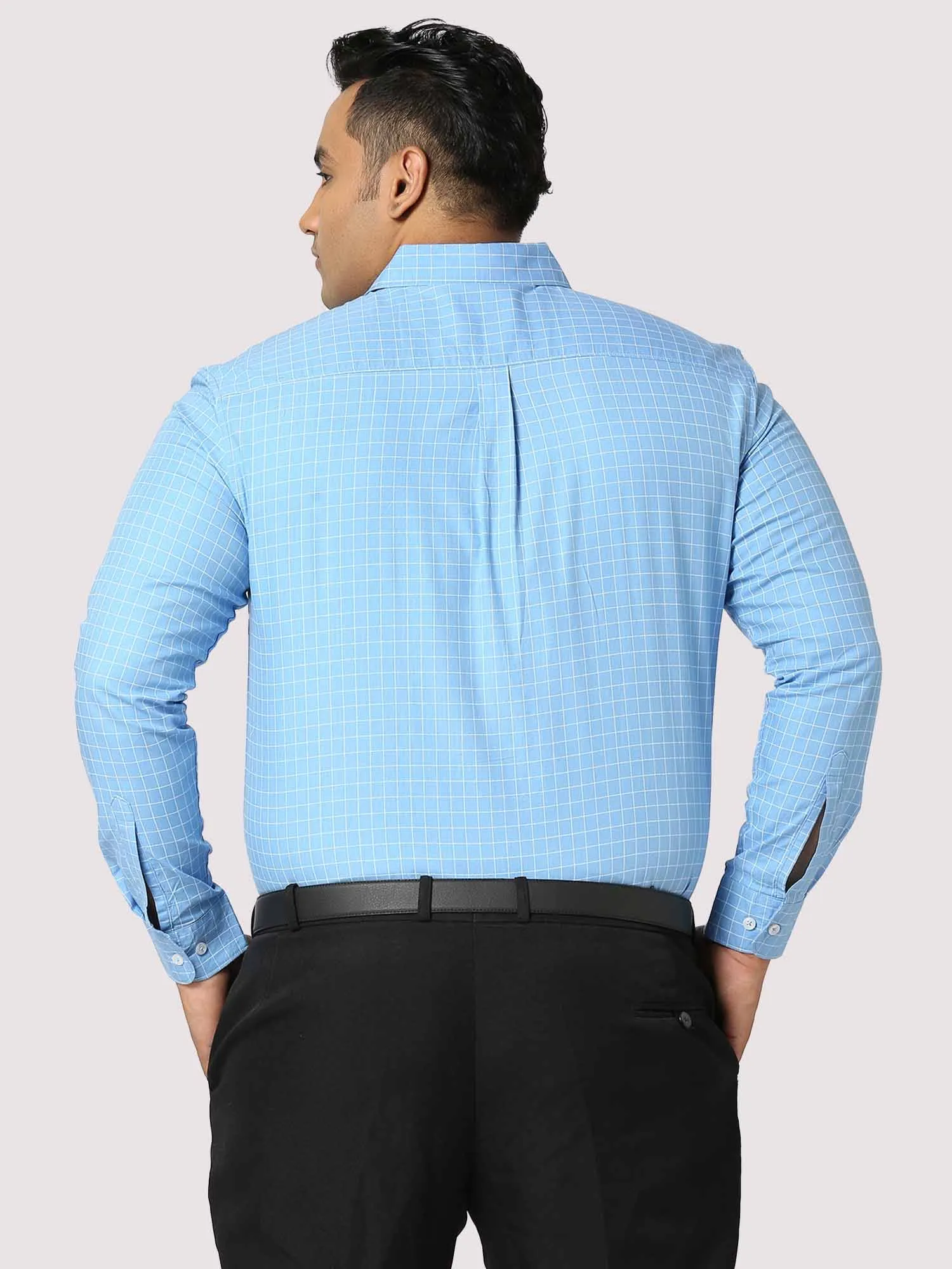 Blue Checkered Full Shirt Men's Plus Size