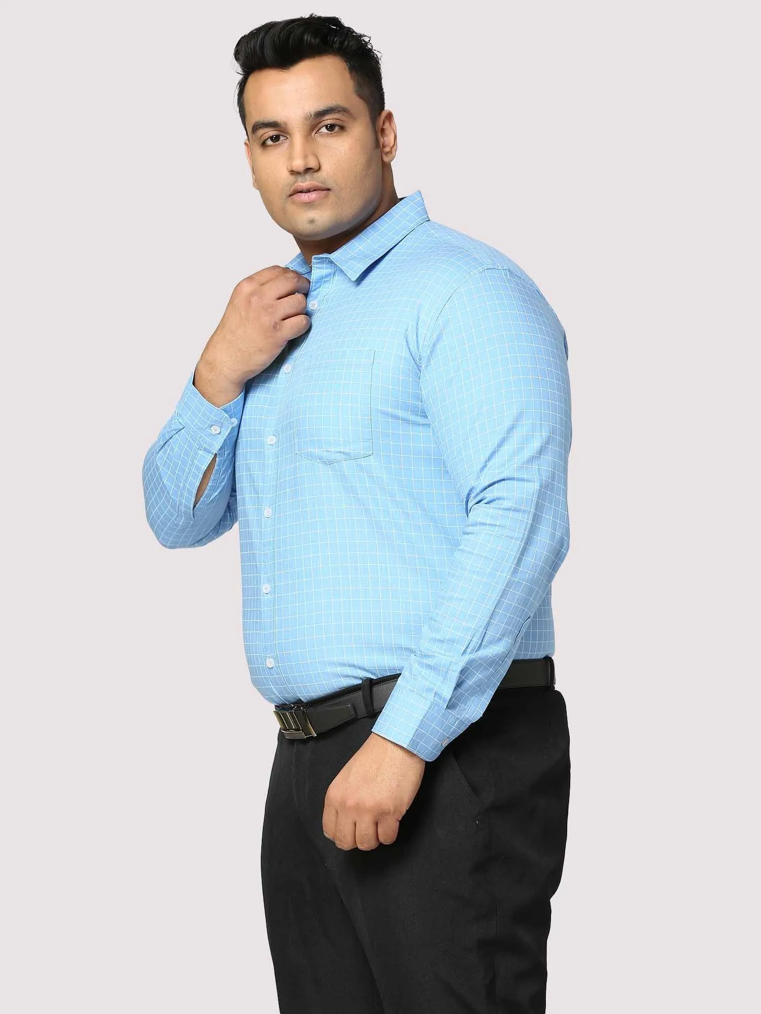 Blue Checkered Full Shirt Men's Plus Size