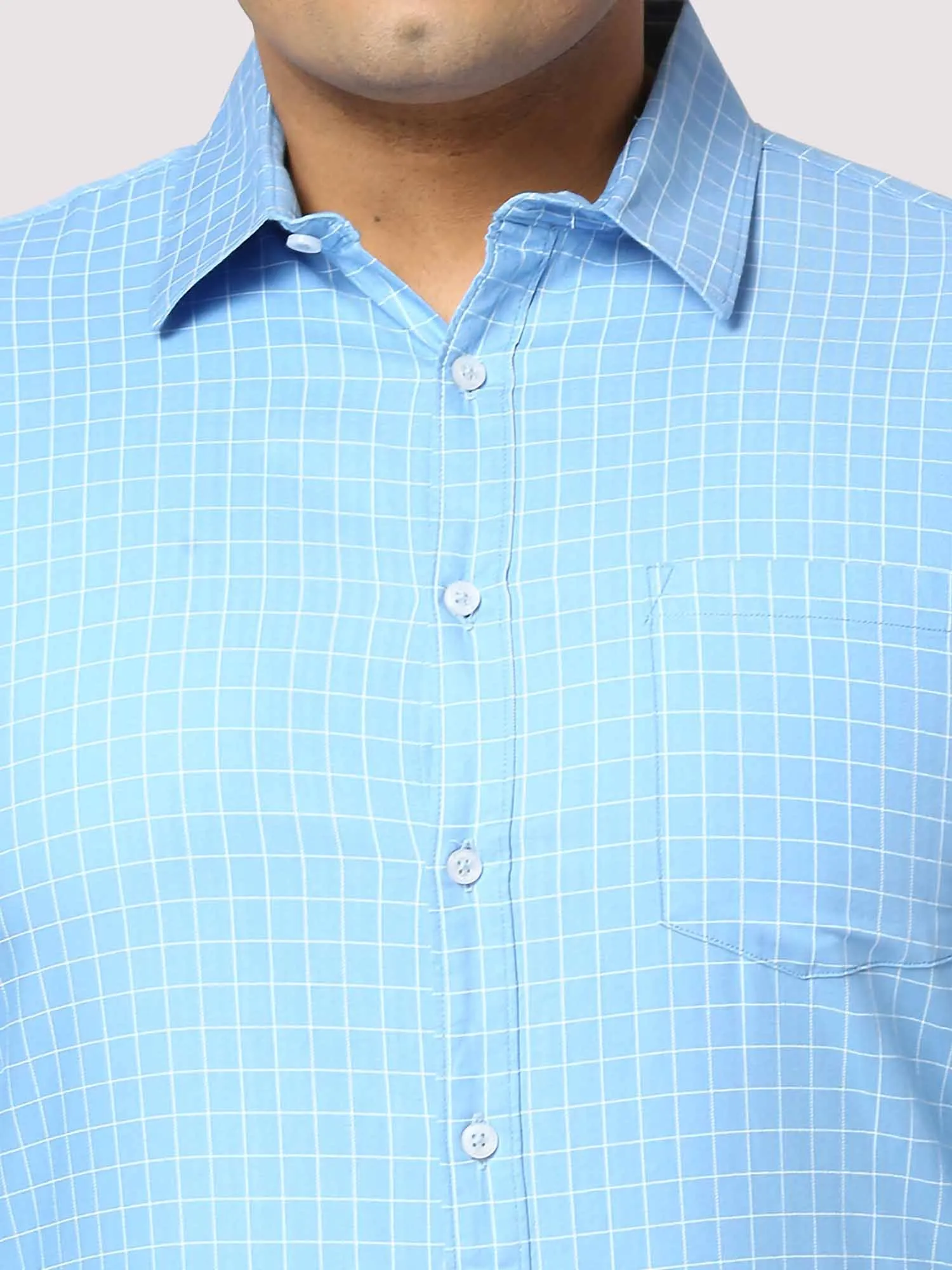 Blue Checkered Full Shirt Men's Plus Size